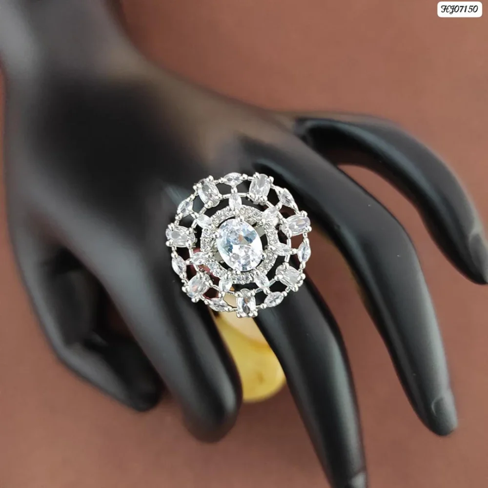 Emerald style american diamond jewellery ring for women